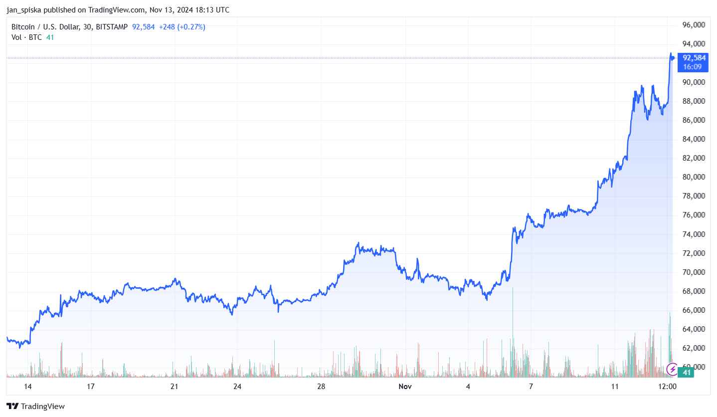 BTC/USD, 1měsíční graf. Zdroj: TradingView