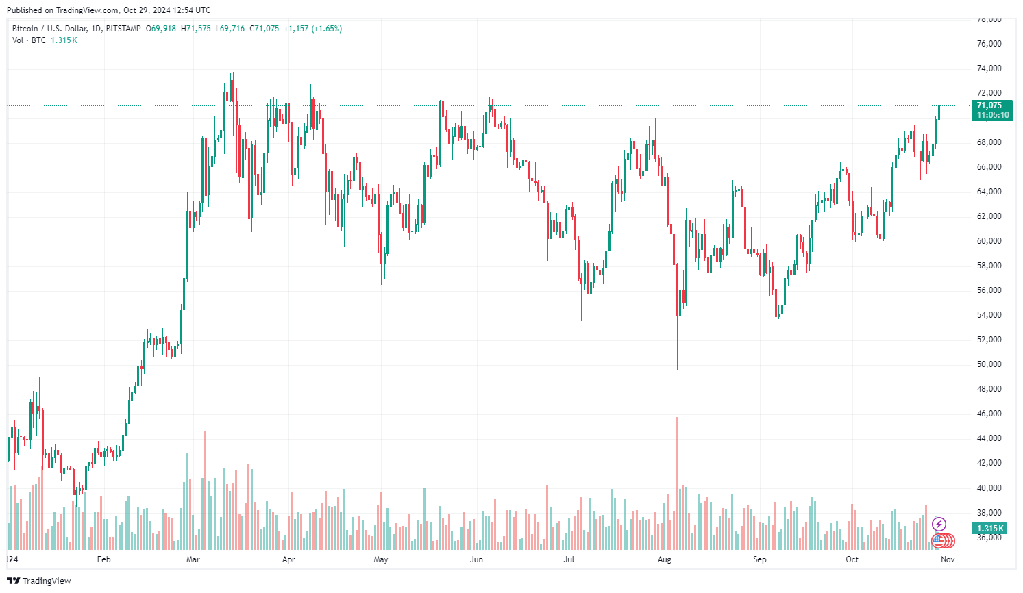 Vývoj ceny bitcoinu od začátku roku. Zdroj: tradingview.com