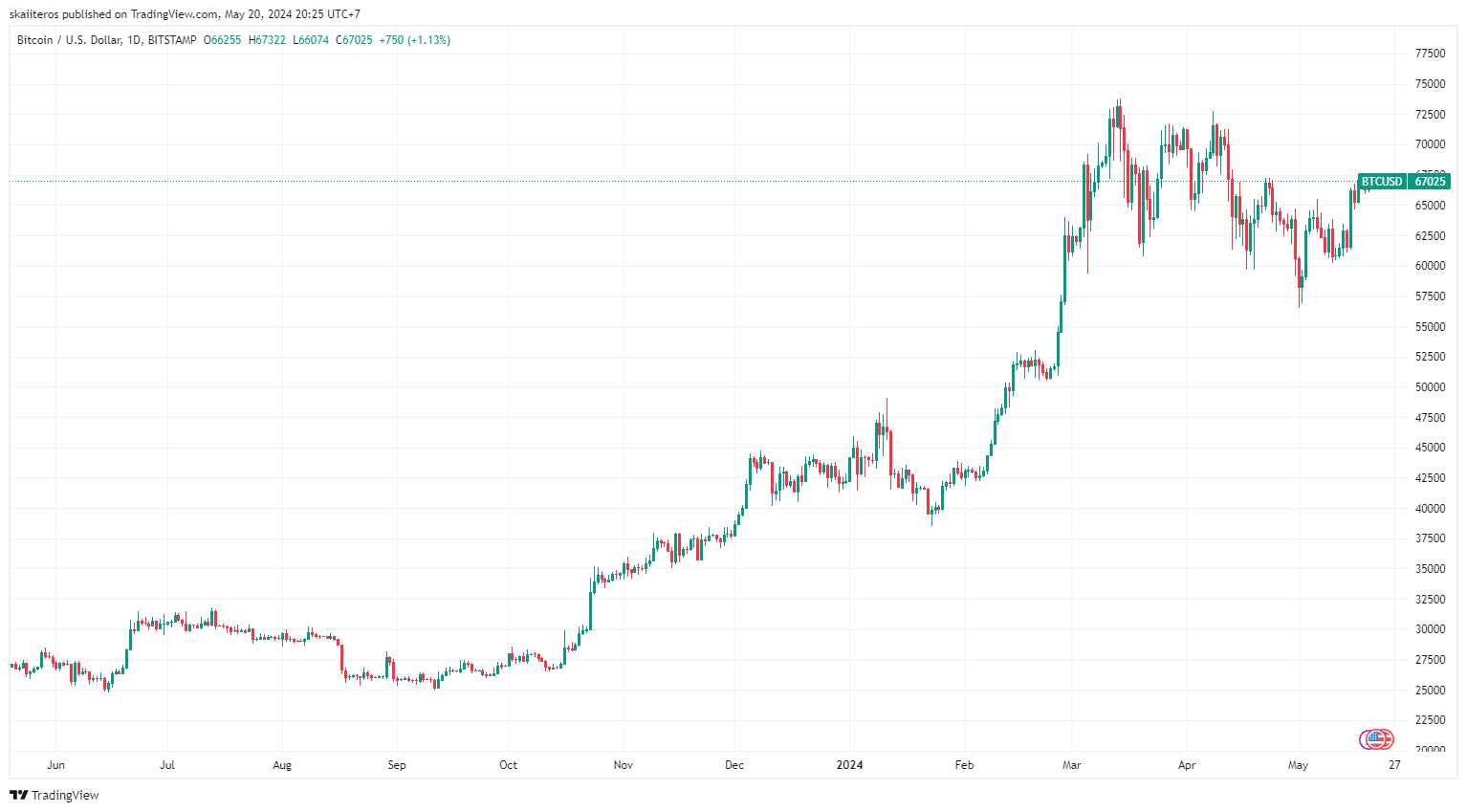 Cena bitcoinu za poslední rok. Zdroj: tradingview.com