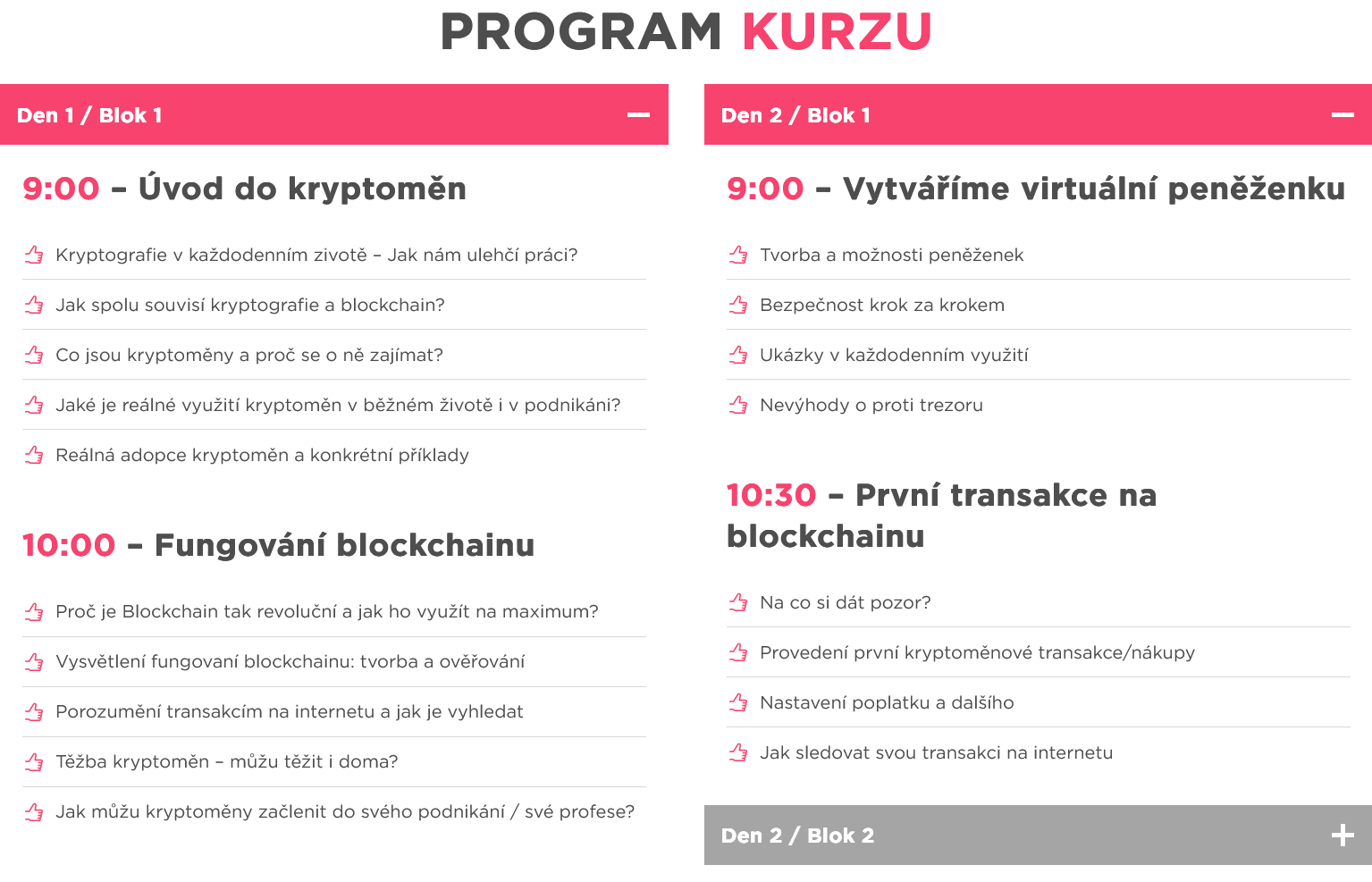 Ukázka z programu 2denního krypto workshopu. 
