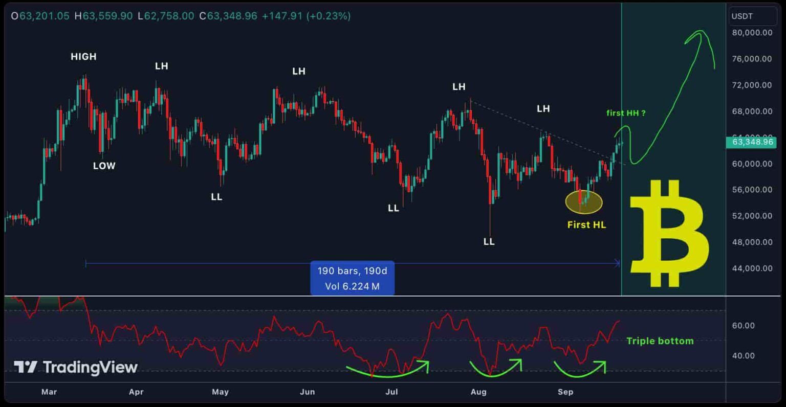 Denní cenový graf Bitcoinu (BTC). 