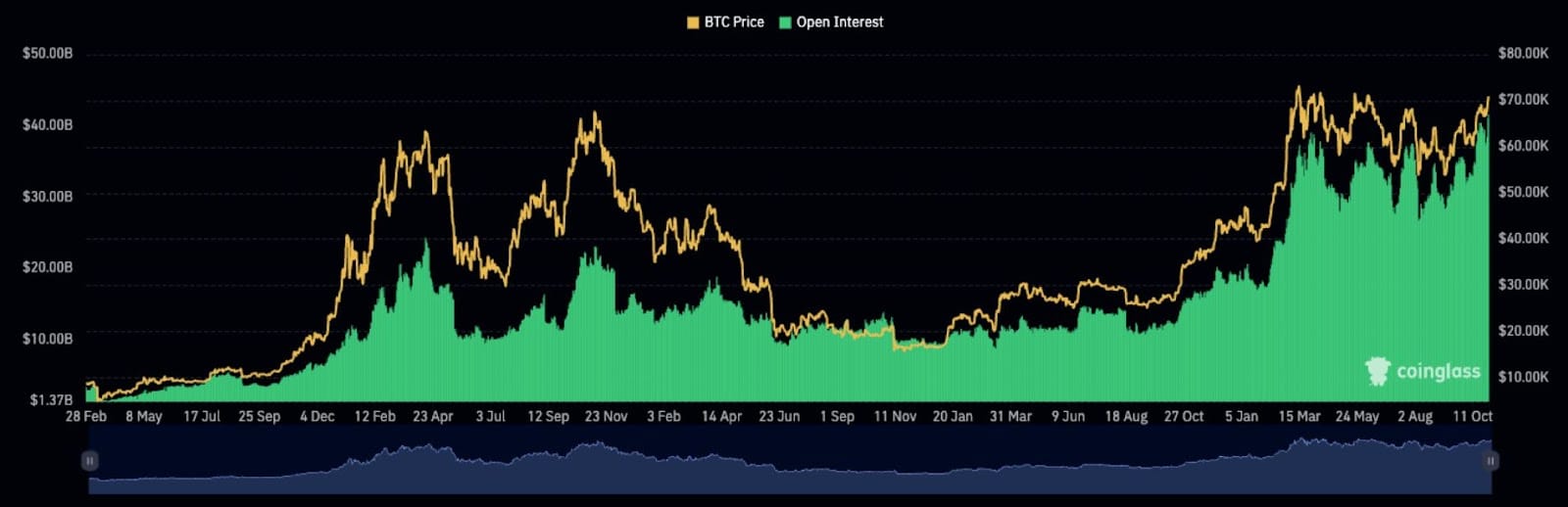 Cena bitcoinu a open interest. 