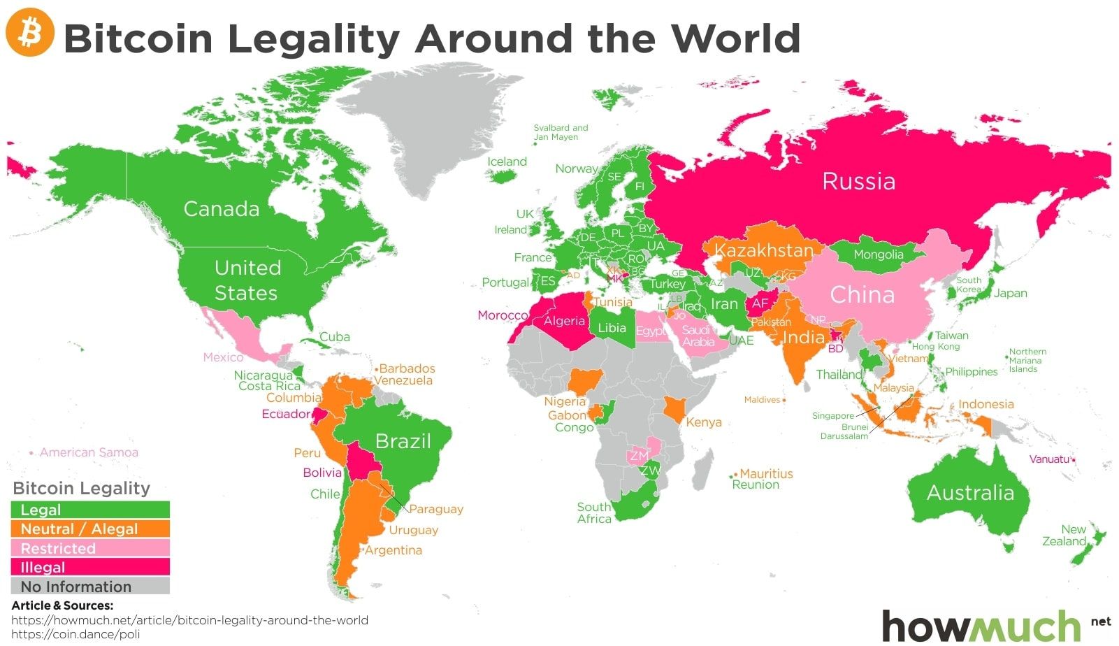 Bitcoin legální omezení podle zemí