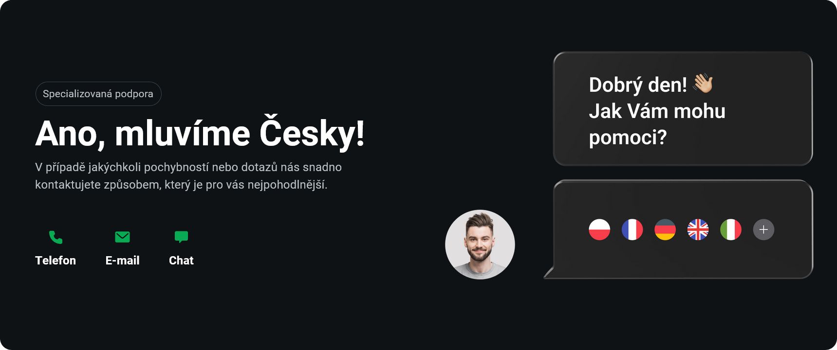 Podpora na XTB mluví česky a komunikuje s vámi po chatu, emailem nebo po telefonu. Zdroj: xtb.com