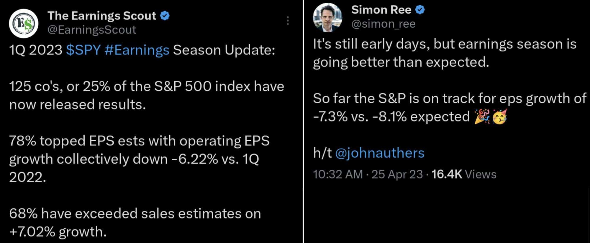 Výsledková sezóna indexu S&P 500, zdroj: Twitter