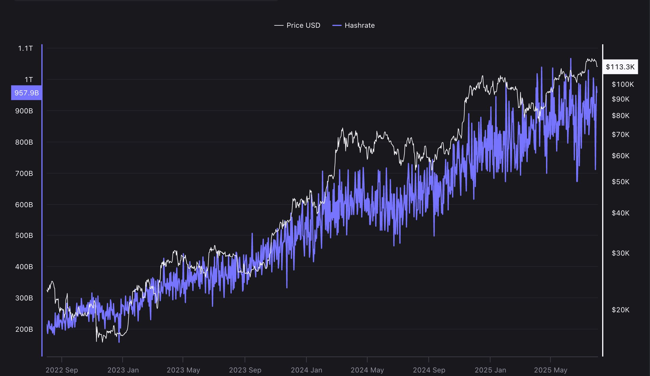 Hashrate bitcoinové sítě představuje celkový výpočetní výkon nasazený k zabezpečení sítě