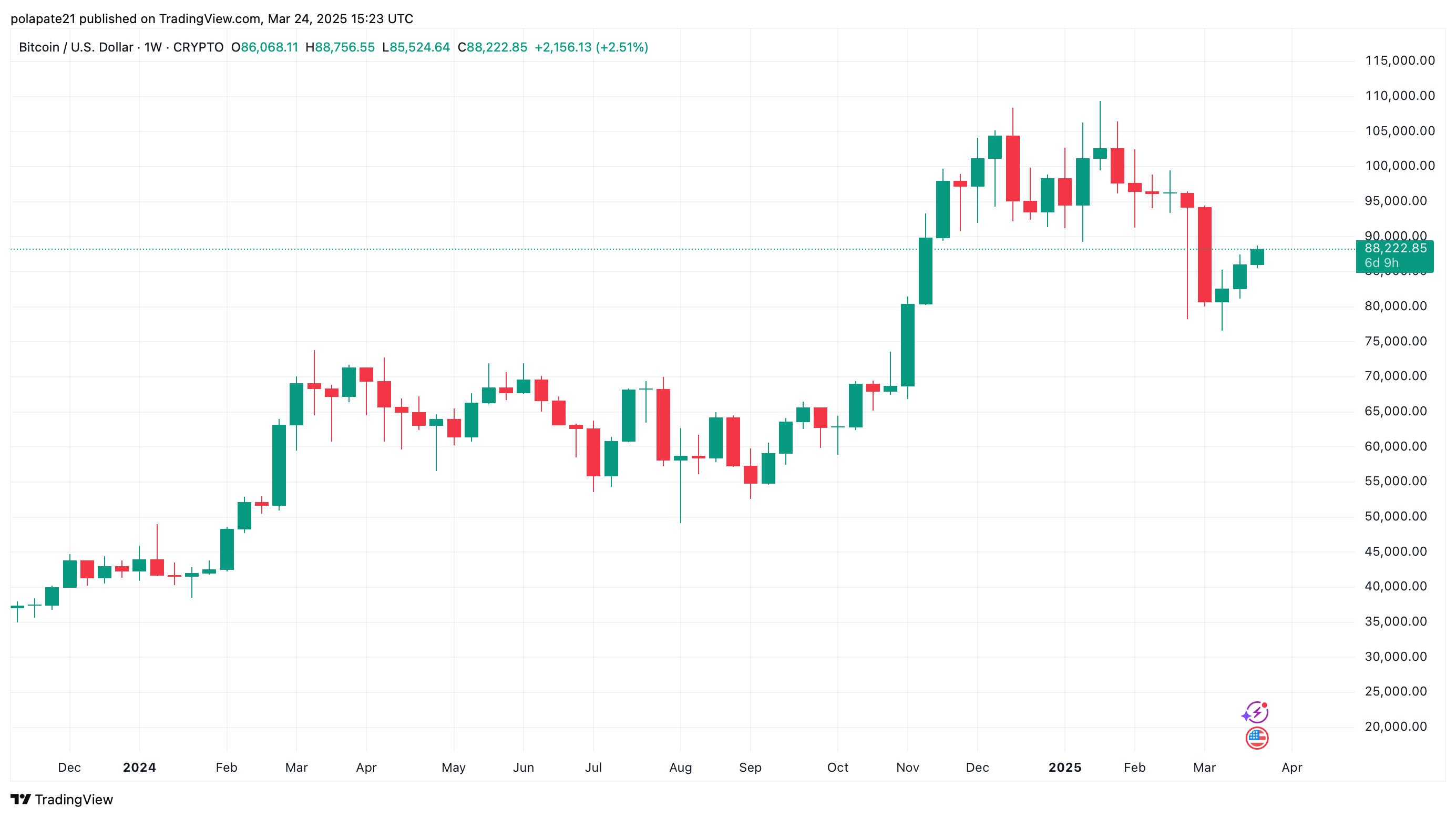 Bitcoin týdenní graf. 