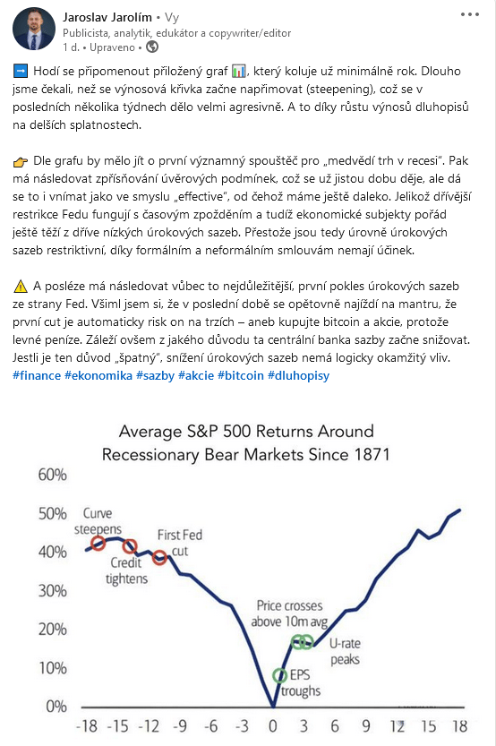 Výkon akciového indexu S&P 500 a jednotlivé spouštěče recese