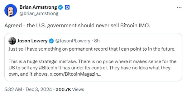 Brian Armstrong souhlasil, že prodej BTC byl špatný nápad. Zdroj: Brian Armstrong