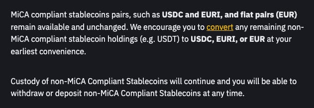 Výňatek z oznámení Binance o delistování stablecoinů. Zdroj: Binance