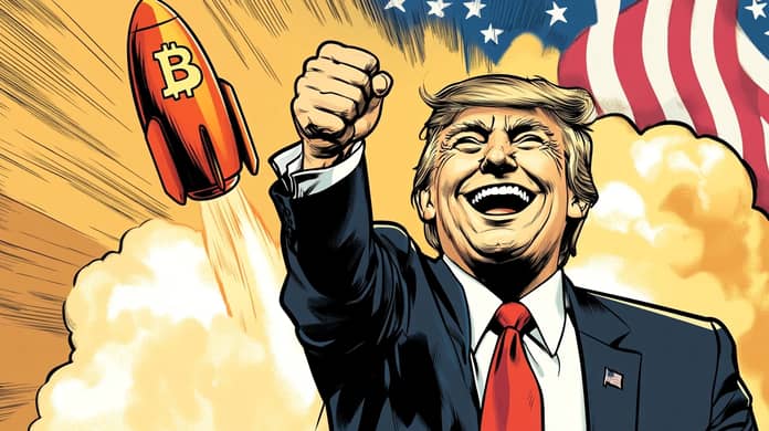 bitcoin btc USA Donald Trump cla růst vlajka midjourney