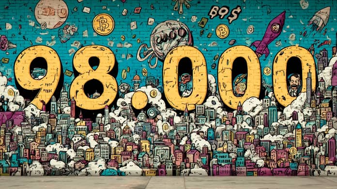 bitcoin btc 98000 graffiti růst Midjourney
