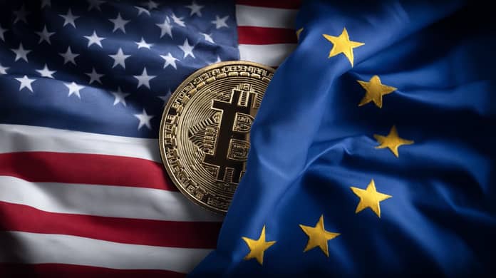 bitcoin btc usa eu vlajka cla Midjourney