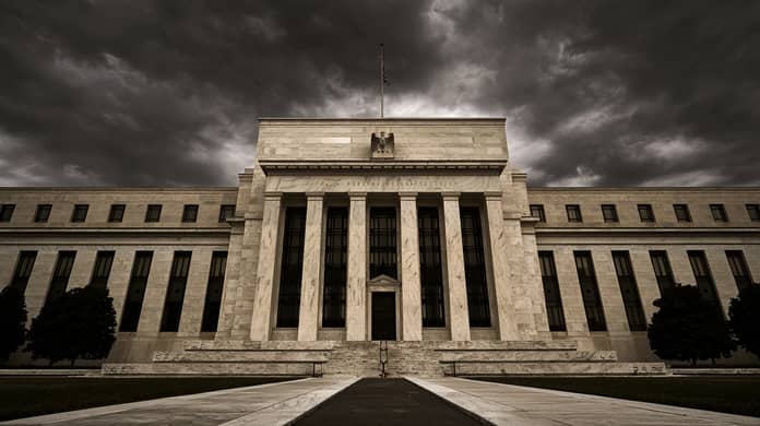 fed usa vlajka boure problem ekonomika Midjourney nahledovy obrazek