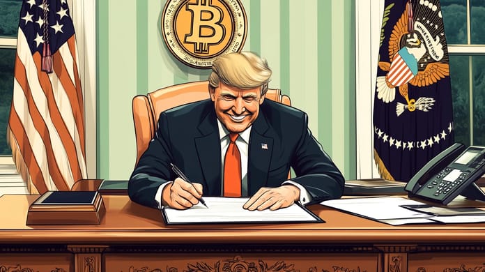 Donald Trump bitcoin btc USA prezident podpis příkaz midjourney