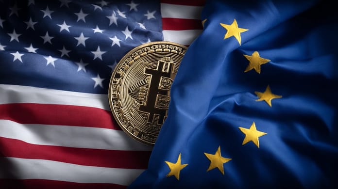 bitcoin btc usa eu vlajka cla Midjourney