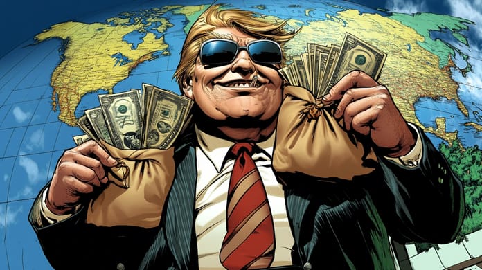 Donald Trump USA peníze mapa USD politika Midjourney