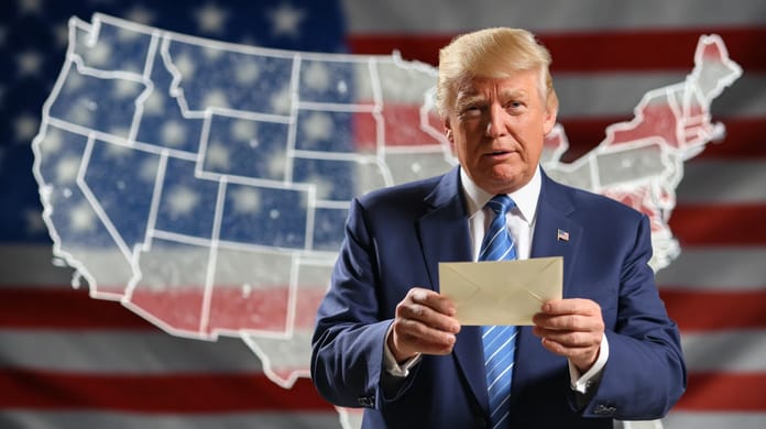 Donald Trump USA vlajka mapa dopis cla Midjourney