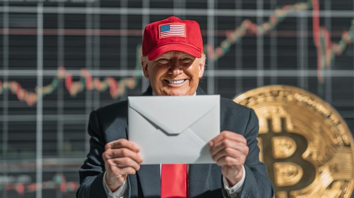 bitcoin btc Donald Trump USA obalka graf Midjourney