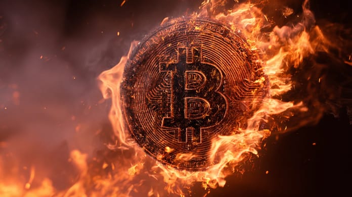 bitcoin btc oheň propad cena Midjourney