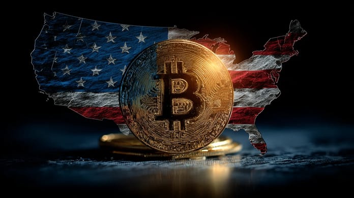 bitcoin btc mapa usa vlajka Midjourney