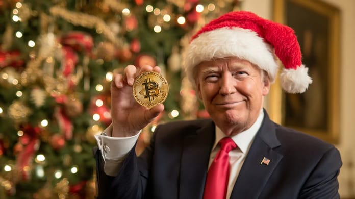 bitcoin btc Donald Trump Santa Claus rallye stromeček Midjourney
