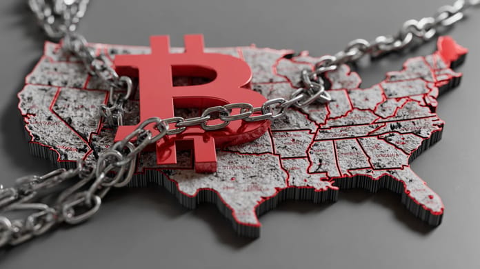 bitcoin btc mapa USA retez cervena Midjourney
