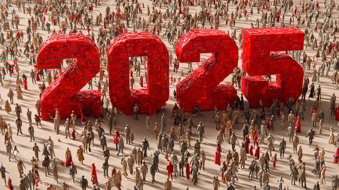 pokles 2025 červená rok Midjourney