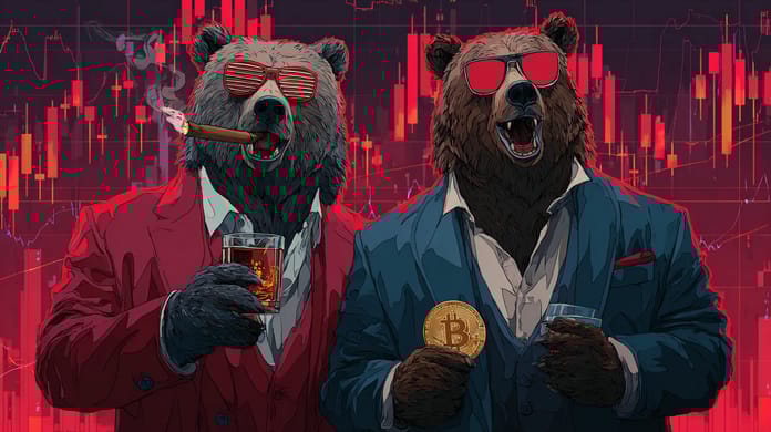 bitcoin btc medvedi graf pokles oslava bear Midjourney nahledovy obrazek