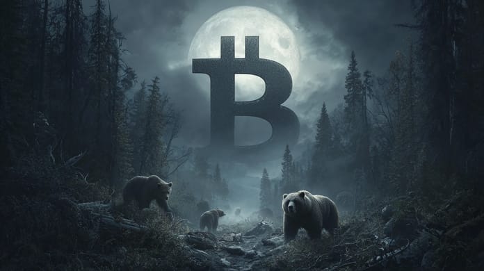 btc bitcoin logo bear market signal Midjourney nahledovy obrazek