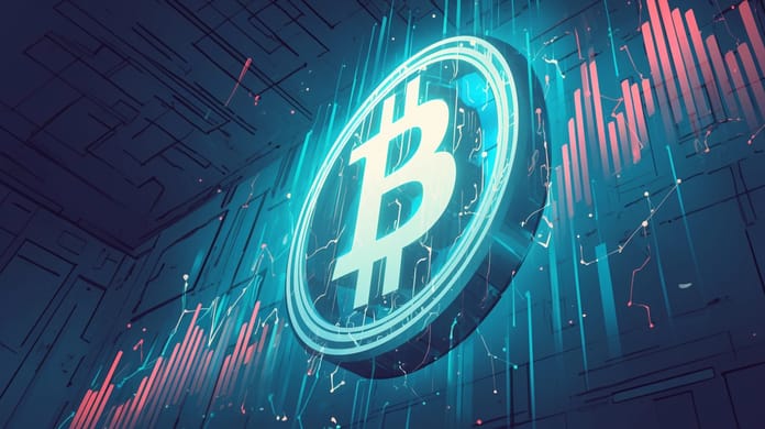 bitcoin btc logo pokles graf Midjourney nahledovy obrazek