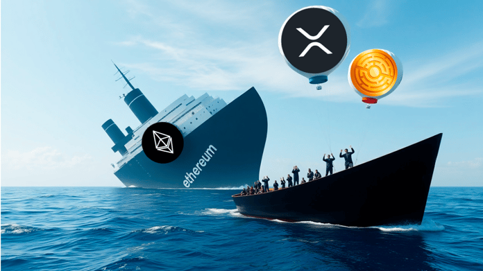 Cena Etherea klesá, XRP má rostoucí potenciál