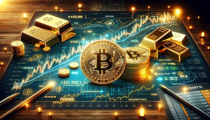 Cenový růst zlata a bitcoinu s myšlenkou