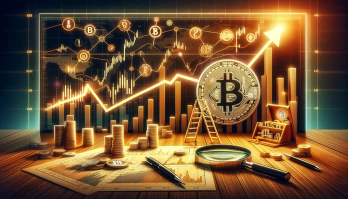 Exponenciální růst na cenovém grafu bitcoinu (DALL)