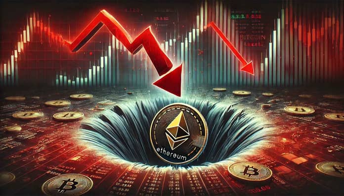 ehtereum, propad, graf, bitcoin, červená