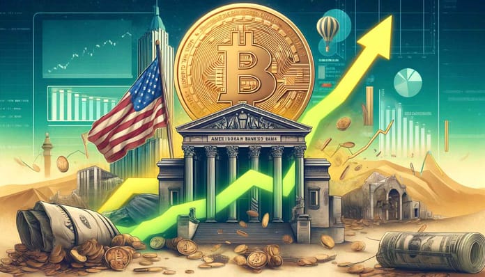 banka bitcoin graf usa vlajka dalle