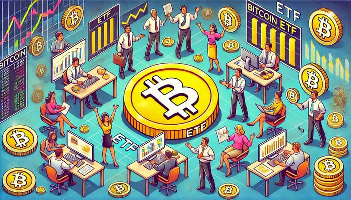 bitcoin, etf, kancelář, mince