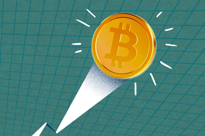 Bullish bitcoin mířící nahoru.