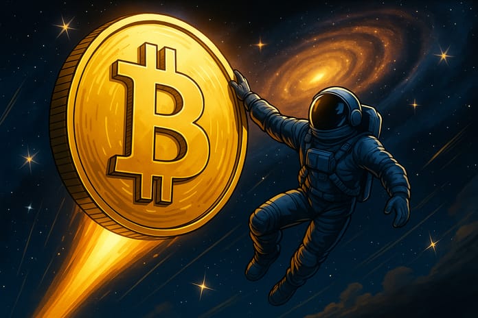 btc, digital, galaxy, bitcoin, mince, kosmonaut