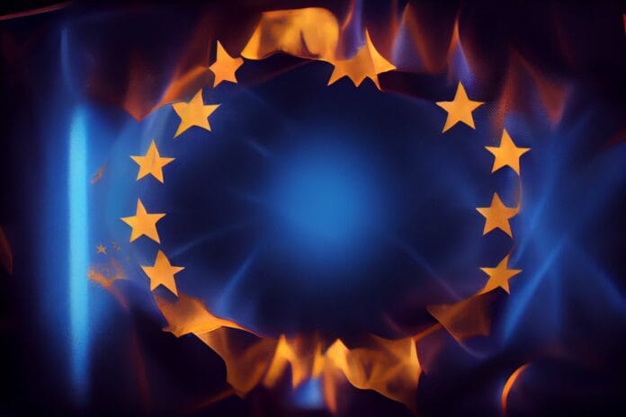 plyn hoří EU vlajka