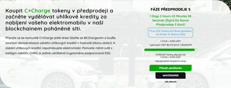 Největší ESG krypto projekt C+Charge si zajistil uvedení na CEX BitMart 31. března – projekt vybral již 2,45 mil. dolarů a jeho token $CCHG se prodává rychlým tempem