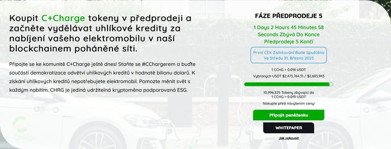 Největší ESG krypto projekt C+Charge si zajistil uvedení na CEX BitMart 31. března – projekt vybral již 2,45 mil. dolarů a jeho token $CCHG se prodává rychlým tempem