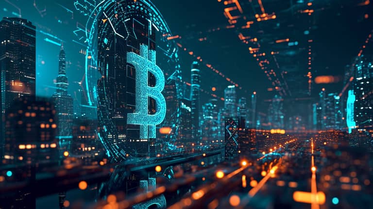 bitcoin logo systém scifi