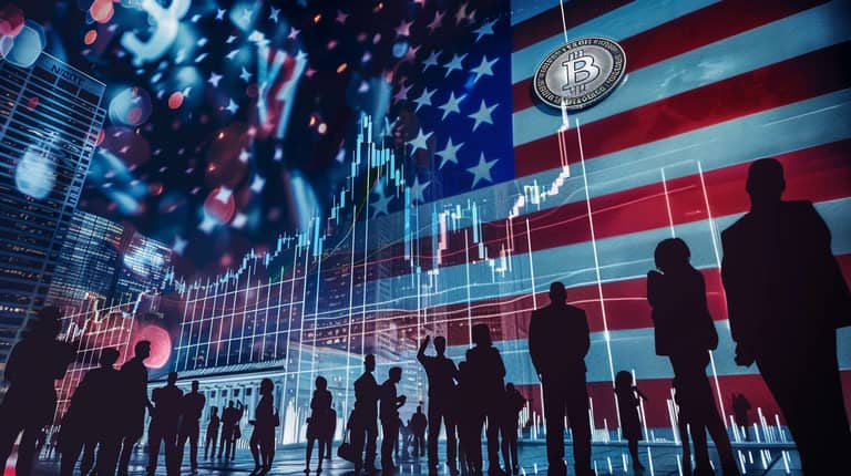 usa vlajka bitcoin btc graf růst lidé