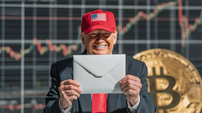 bitcoin btc Donald Trump USA obalka graf Midjourney