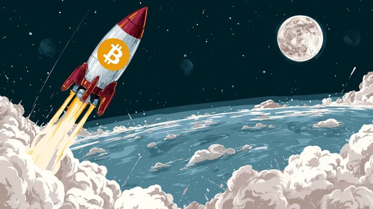 bitcoin btc raketa růst Měsíc vrchol Midjourney