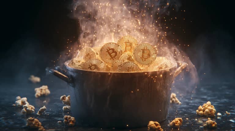 bitcoin btc kurz ceny hrnec zlato popcorn Midjourney