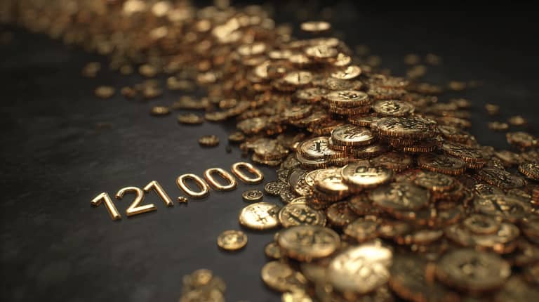 bitcoin btc zlato mince 121000 USD cena Midjourney