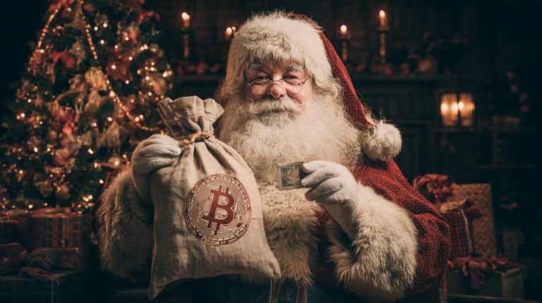 Bitcoin btc santa claus rallye stromeček vánoce Midjourney