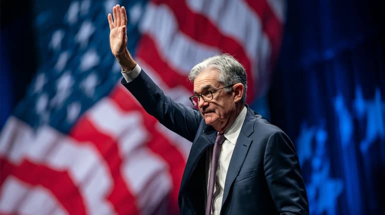 Jerome Powell leave Fed USA USD Midjourney nahledovy obrazek